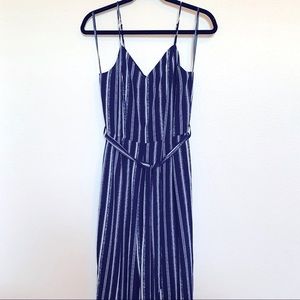 NWT Monteau Navy & White Striped Jumpsuit with Leg Slits - Size M